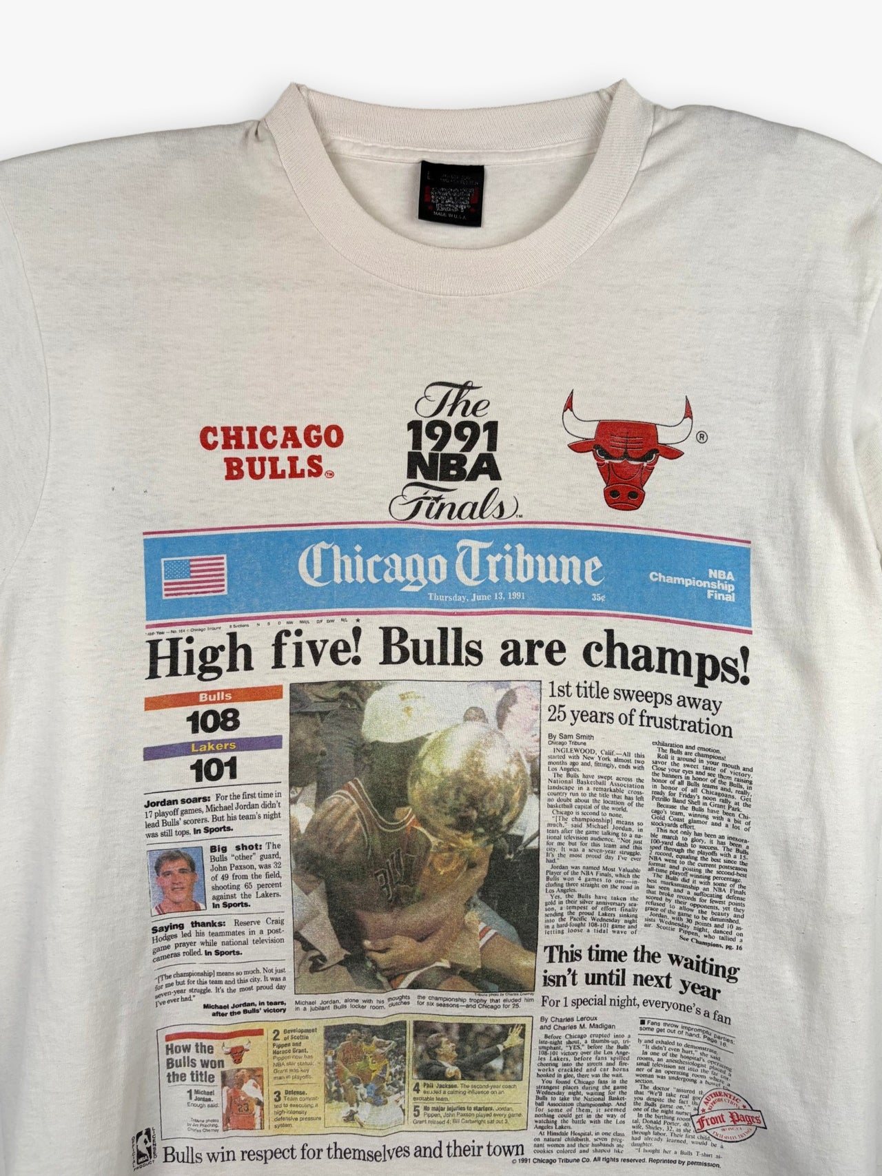 1991 Chicago Bulls NBA Championship Tribune T-Shirt