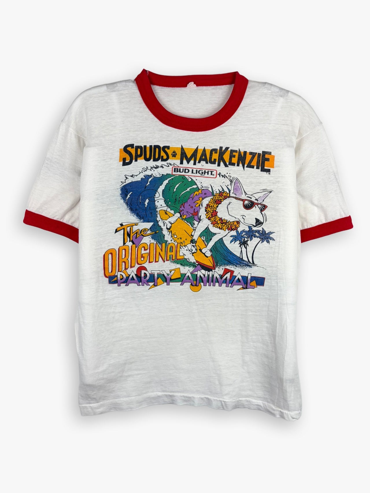 1980s Bud Light Spuds Mackenzie The Original Party Animal Ringer T-Shirt