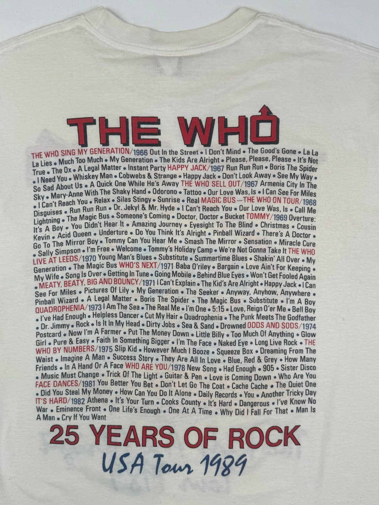 1989 The Who 25th Anniversary The Kids Are Allright USA Tour T-Shirt